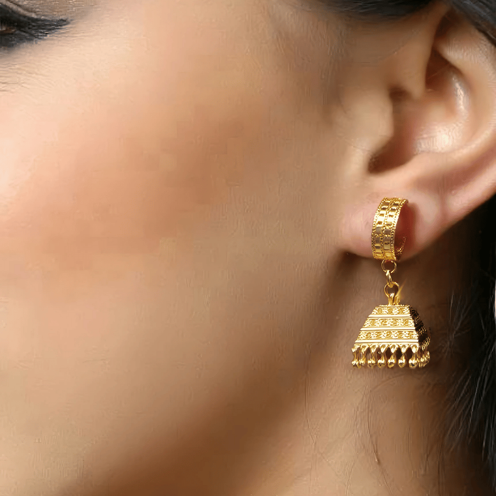 Elegant Gold Pyramid Jhumka Earrings