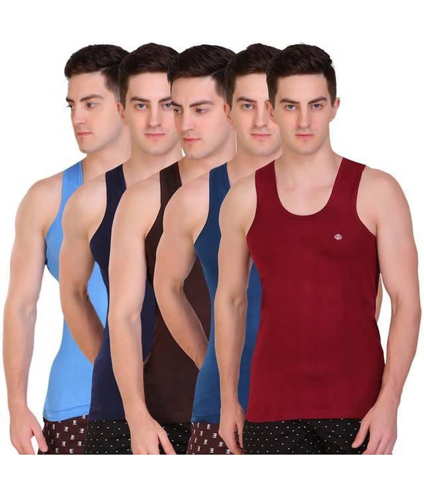 TT Pack of 5 Cotton Basic Vest For Men ( Multicolor )