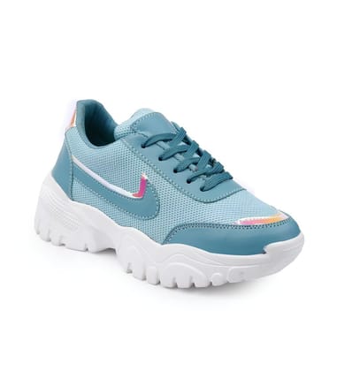 Womens Casual Mesh Printed Lace-Ups Shoes Size 3 (Blue)