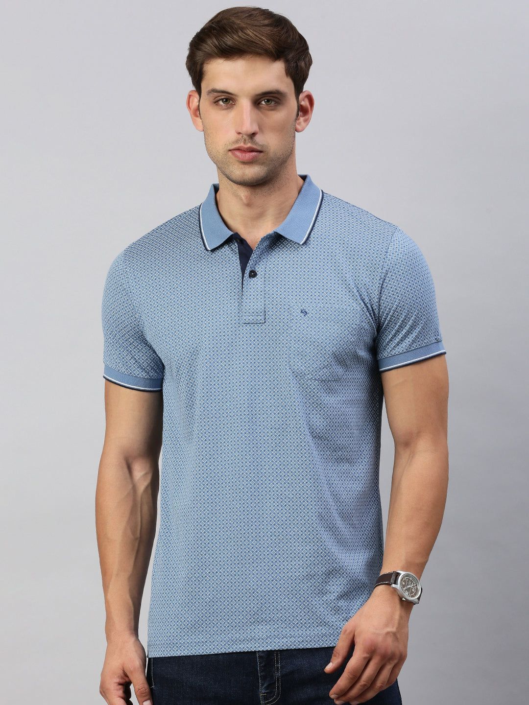 Classic Polo Men's Half Sleeve Blue Polo Neck Cotton Slim Fit T Shirt | BELLO - 291 B SF P