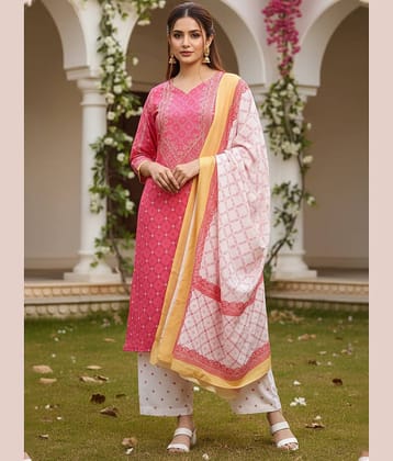 Vaamsi Women Polyester Printed Straight Kurti With Palazzo ( Pink )