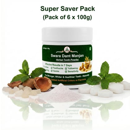 Swara Ayurvedic Dant Manjan Herbal Dental Care Tooth Powder Value Pack – 600g (Pack of 6 × 100g)