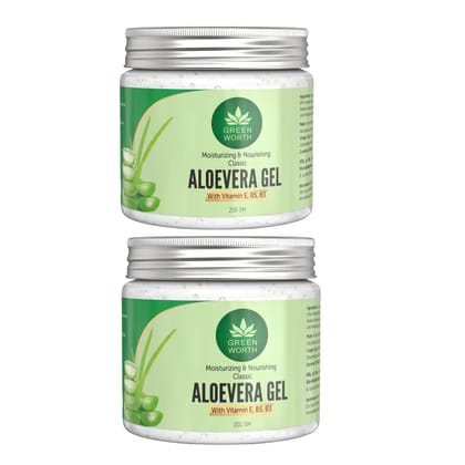 GREEN WORTH Pure Aloe Vera Gel 400 Gm (Pack Of 2 X 200 Gm) GREEN WORTH Pure Aloe Vera Gel 400 Gm (Pack Of 2 X 200 Gm) - 200 g (Pack of 2)