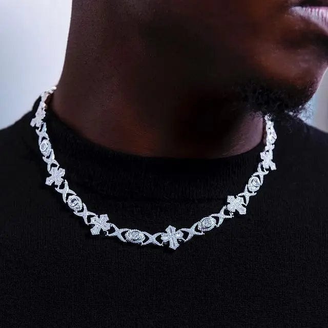 Iced Out Gold Rhodium Plated Bling Jewelry Set for Men Women Cross Evil Eye Infinity Charm Cuban Chain Bracelet Necklace