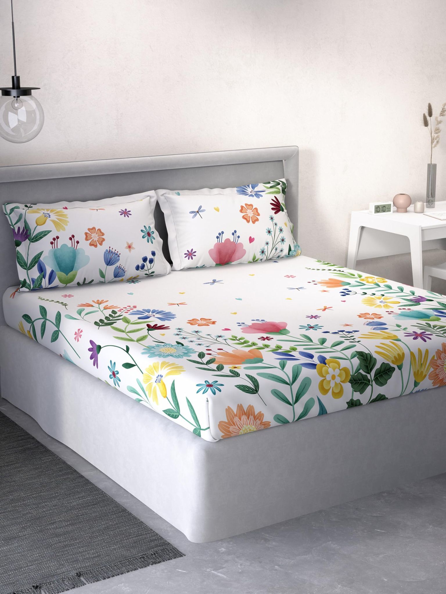 DDECOR - Little Brats Collection 100% Cotton Conversational Pattern 145TC King Bedsheet |254 CM X 274 CM| White