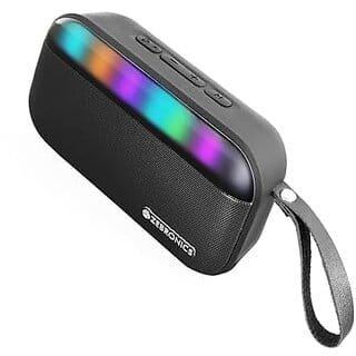 ZEBRONICS County 7 Portable Bluetooth Speaker 8 Watts Upto 15 Hours Playback Passive Radiator BTv5.3 | mSD | TWS | USB RGB LED Call Function Carry Loop (Black).