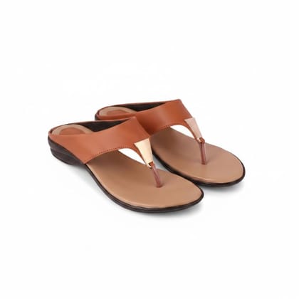 Women's Tan Metallic Detail Flat Sandals