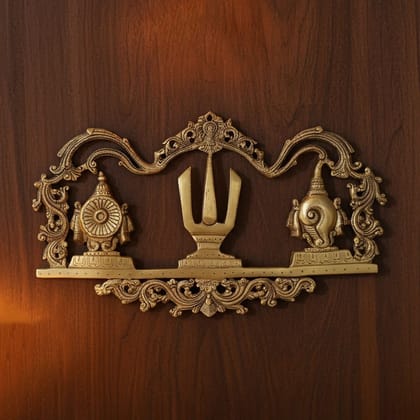 Brass Showpiece Shankh Chakra Namah God Idol Statue, Height : 11 Inch (BSMAS1800 D)