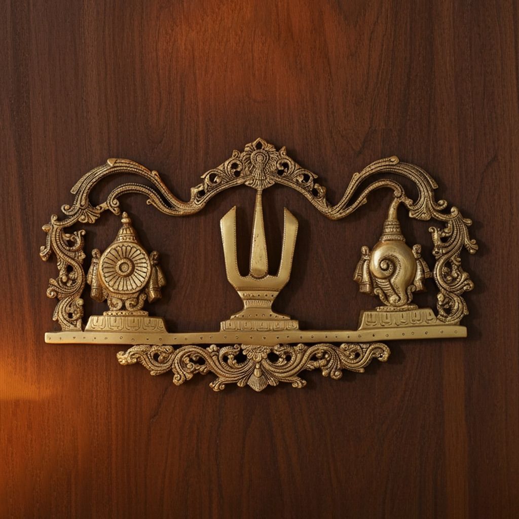 Brass Showpiece Shankh Chakra Namah God Idol Statue, Height : 11 Inch (BSMAS1800 D)