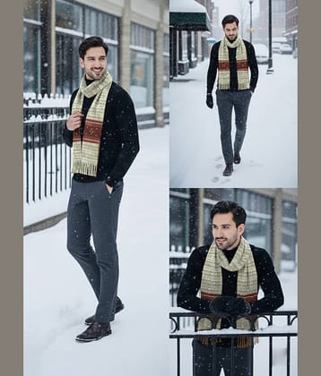CAT BUNNY Cream Woolen Men's Scarves ( Pack of 1 )