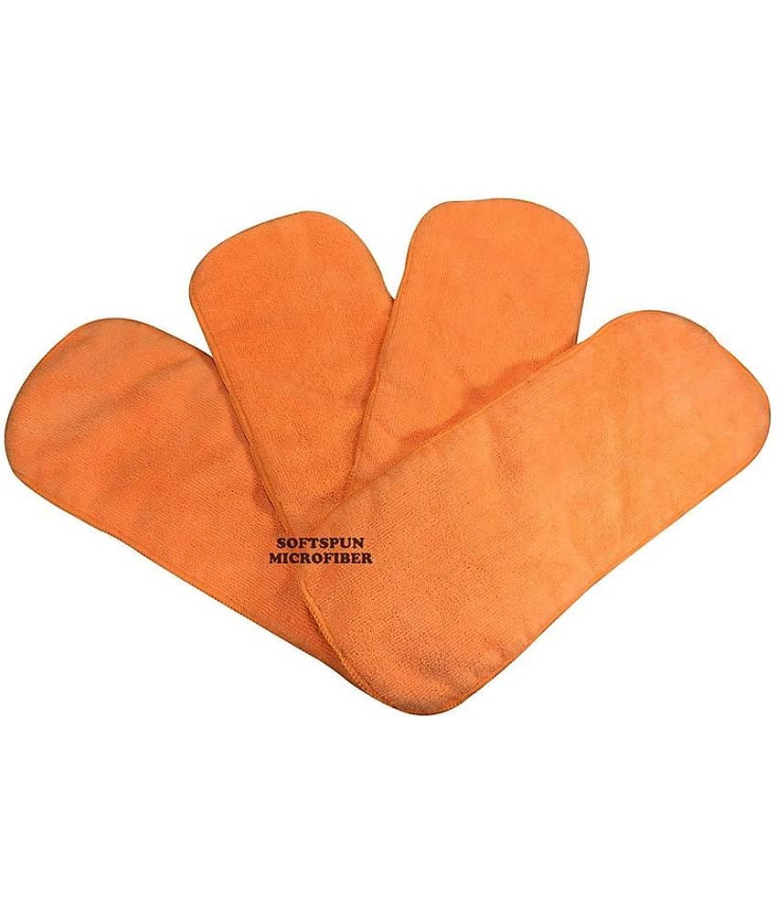 SOFTSPUN Microfiber 4 Layer Baby Pocket Diaper Inserts, Pack of 4 Large Size (Orange) Age 0-24 Months, Washable, Reusable Ultra Absorbent, Super Soft & Comfortable for Babies Skin of Newborn Baby.