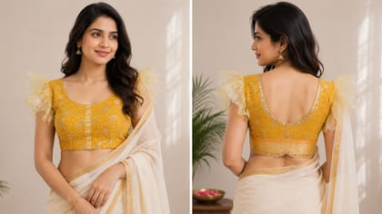 Women's Frill Blouse | Handmade Designer Saree Blouse | Stylish Ethnic Blouse for Festive, Party & Wedding Wear Women's Frill Blouse | Handmade Designer Saree Blouse | Stylish Ethnic Blouse for Festive, Party & Wedding Wear