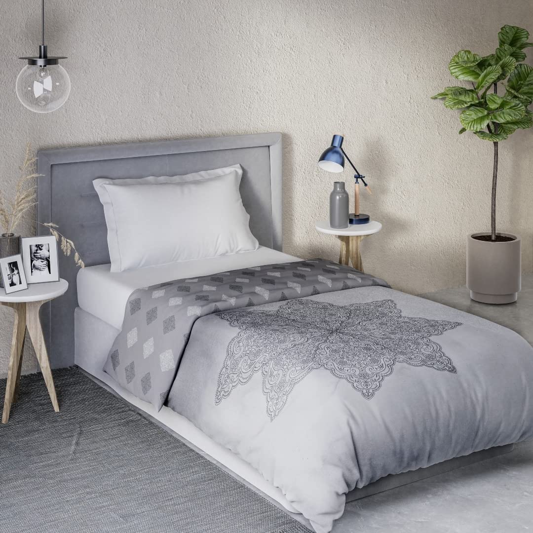 DDECOR - Cherish Collection 100% Cotton Ethnic Pattern 150TC Single Quilt|152 CM X 229 CM| - Grey