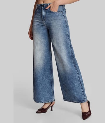 Bene Kleed Women's Wide Leg Mid-Rise Jeans ( Navy Blue )