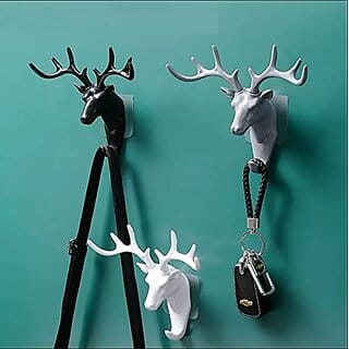 Self-Adhesive Deer Head Wall Hook | Decorative ABS Antler Hanger for Doors & Rooms (Multicolor)