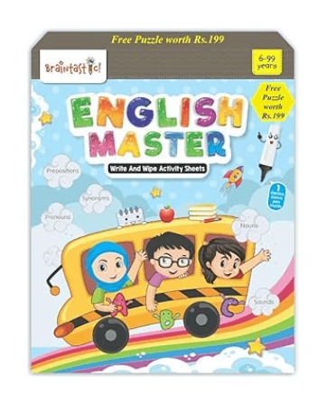 Braintastic Educational Game: English Master (6-99 Years) / Write & Wipe Reusable Activity Sheets/Kids Toy/Free Puzzle