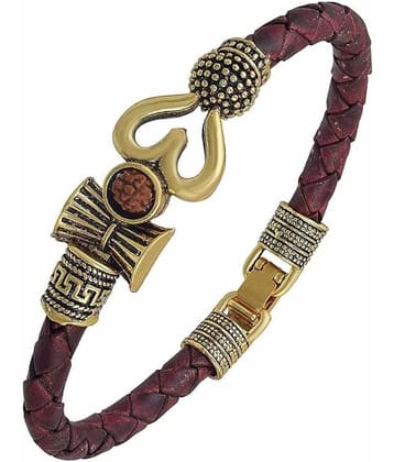 Rudraksha OM Trishul Damroo Designer Oxidized Gold Bahubali Leather Kada Bracelet for