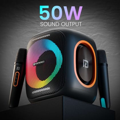 Portronics Dash 10 Dual Wireless Karaoke Mic, Dual Bass Radiator, Upto 6 Hour Playtime, Type C Fast charging