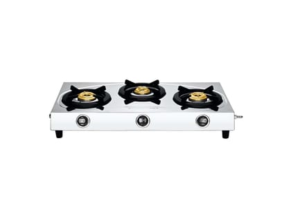 Surya Flame LPG Gas Stove 3 Burner Stainless steel, Tri Pin Jumbo Brass Burner, Nova 3 Burner Steel Cooktop with Removale Drip Tray, Sturdy Pan Support, Doorstep 2 Years Warranty  