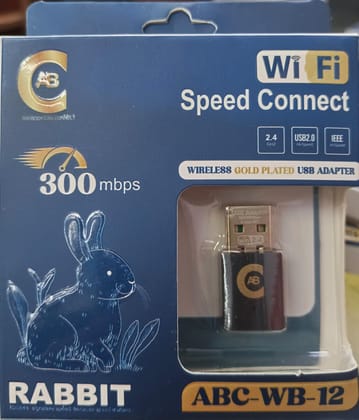ABC-WB-12 GOLD PLATED 300Mbps (Speed Connect) Wireless USB Wi-Fi Adapter for PC, Laptop | Supports Windows, Mac and Linux | USB 2.0