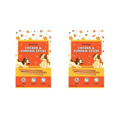 BearHugs Soft & Chewy Sticks with Real Chicken | Flavour for Dog and Puppies | All Life Stages (Pack of 2, Real Chicken and Pumpkin) BearHugs Soft & Chewy Sticks with Real Chicken | Flavour for Dog and Puppies | All Life Stages (Pack of 2, Real Chicken and Pumpkin)