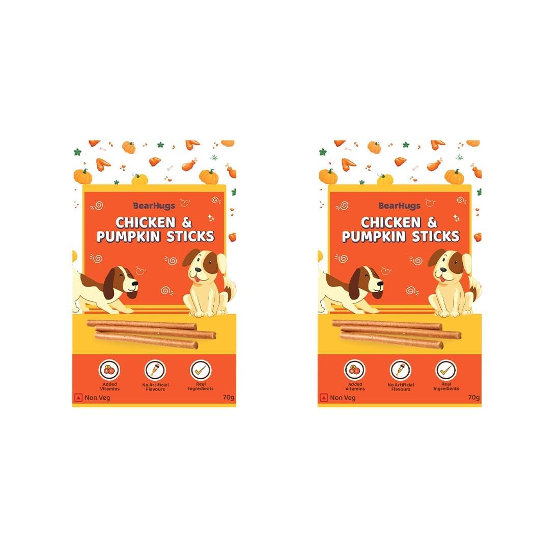 BearHugs Soft & Chewy Sticks with Real Chicken | Flavour for Dog and Puppies | All Life Stages (Pack of 2, Real Chicken and Pumpkin)
