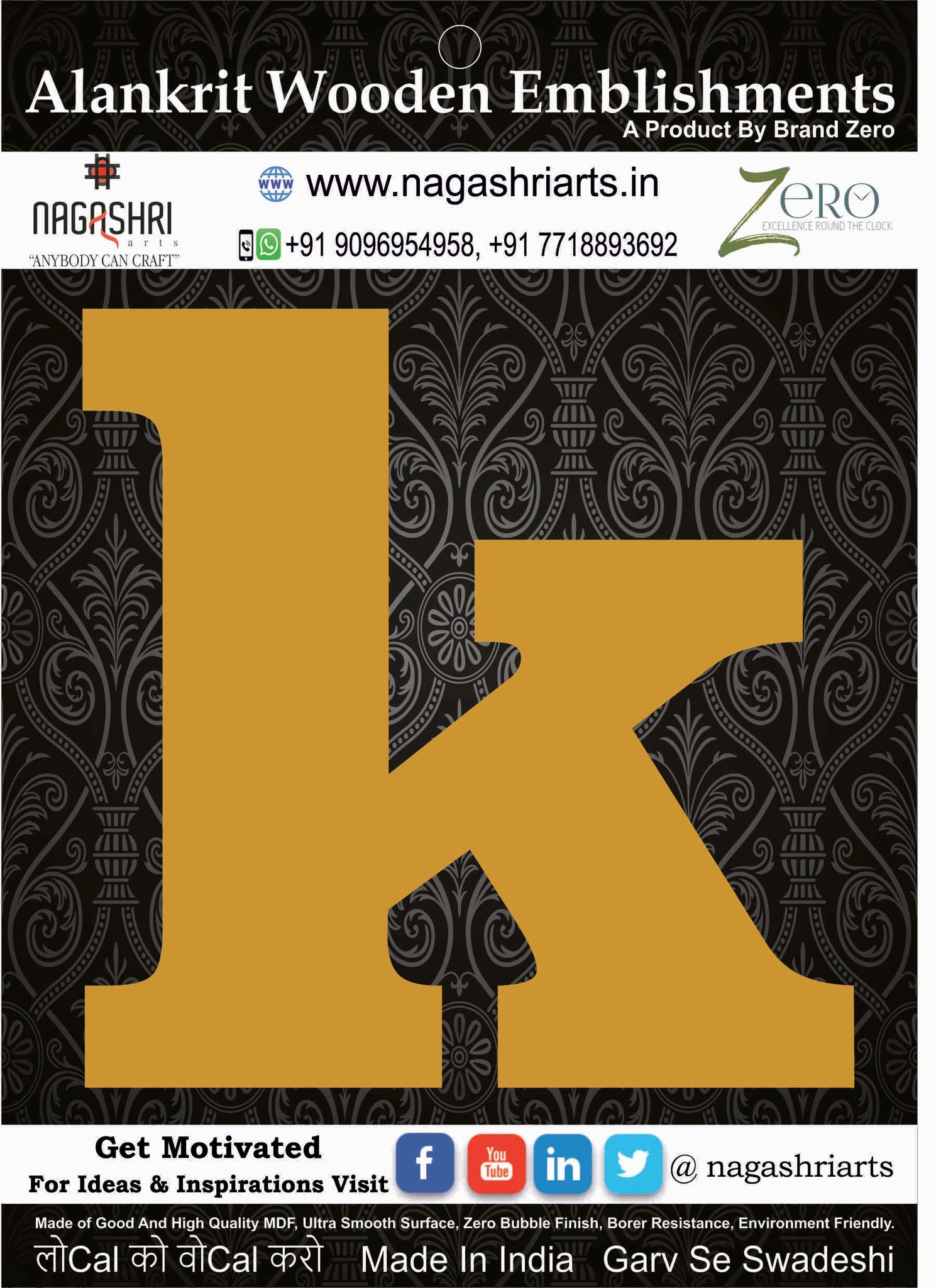 Brand Zero Alphabets, Numbers, Monograms - Lower Case K - CLBBT Font - Select Your Preference