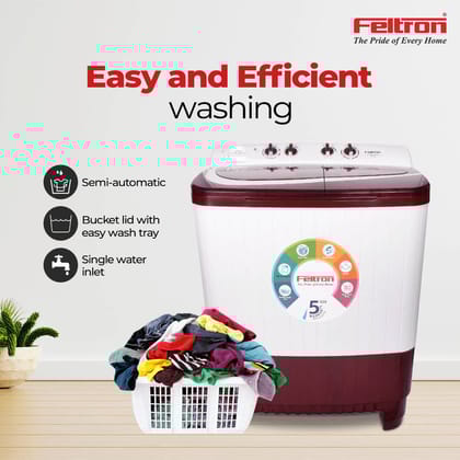 Feltron 8.5 Kg Semi Automatic Top Load Washing Machine White, Maroon Plastic Lid