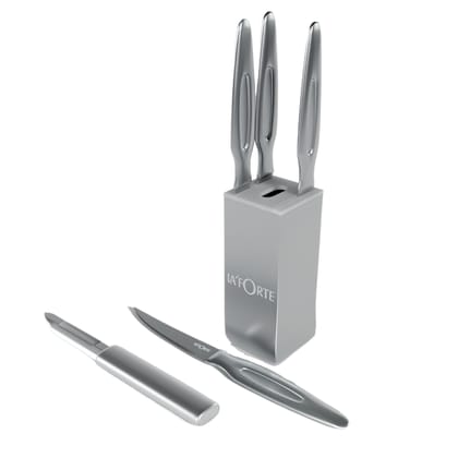 La'forte Stainless Steel Knife set with Metal Block, 5-Pieces (Silver) La'forte Stainless Steel Knife set with Metal Block, 5-Pieces (Silver) - Pack of 1 (5 pcs Knife Set) La'forte Stainless Steel Knife set with Metal Block, 5-Pieces (Silver) La'forte Stainless Steel Knife set with Metal Block, 5-Pieces (Silver) - Pack of 1 (5 pcs Knife Set)