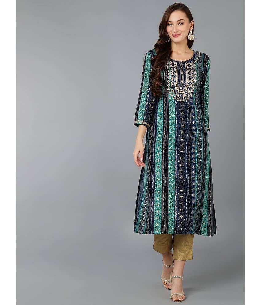 Vaamsi Cotton Blend Embroidered Straight Women's Kurti - Navy Blue ( Pack of 1 )