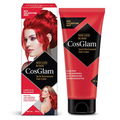 COSGLAM Semi Permanent Hair Color, No Peroxide, Non Oxidative, Ammonia Free Hair Colour 23 Valentine Red - 120gm