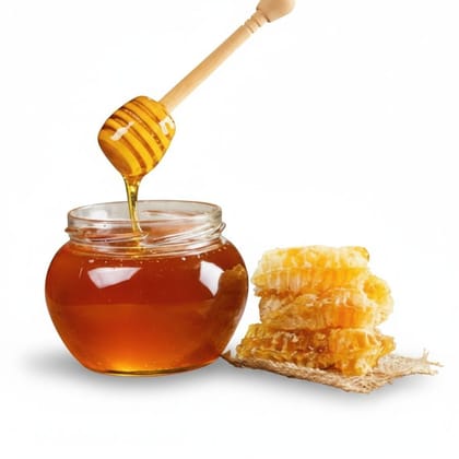 Natural Organic Honey with Honeycomb - 1 kg - One glass jar with honey dipper