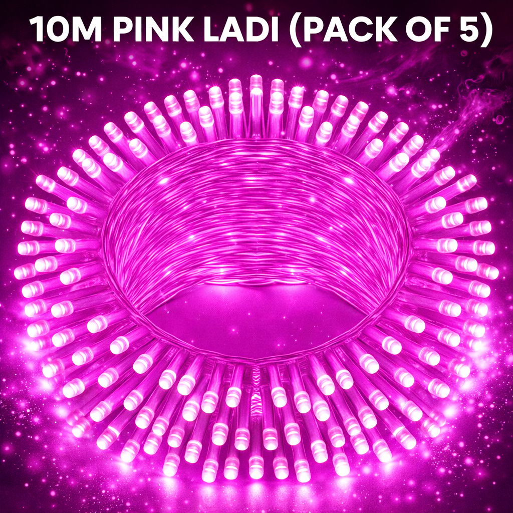 SPARKWORLD 10 Meter Pink LED Decorative Ladi Lights (Pack of 5) Premium String Lights for Home, Diwali, Weddings & Parties with Free Jointer (7+1)