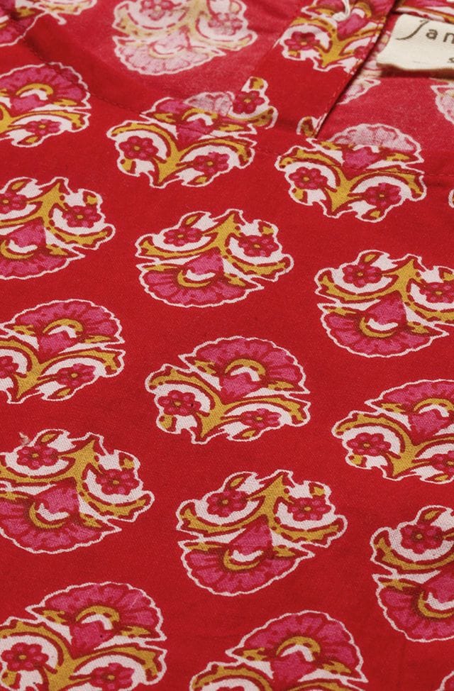Red Cotton Floral Print Regular Top