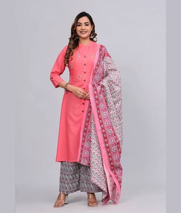 MAUKA Rayon Embroidered Kurti With Palazzo Women's Stitched Salwar Suit - Pink ( Pack of 1 )
