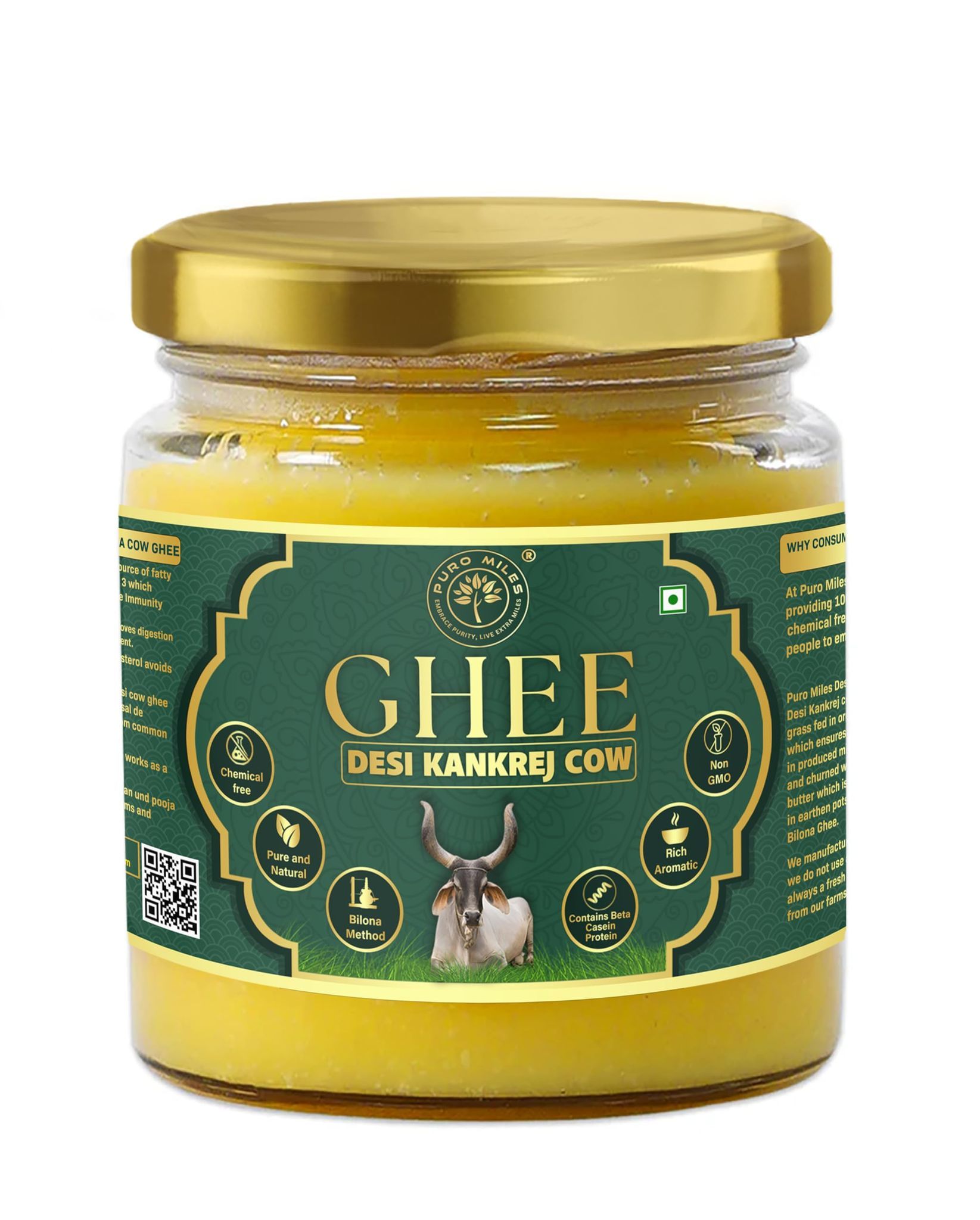 Puro Miles A2 Bilona Cow Ghee | Made with A2 Milk of Desi Kankrej Cow | Forest Grass Fed Cows | Curd Churned | Pure & Natural