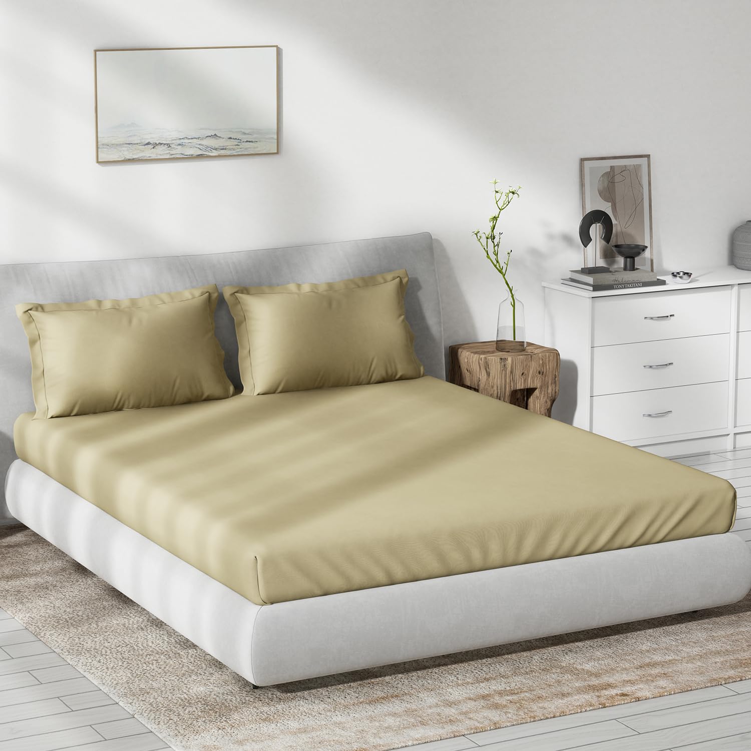 DDECOR - Spectrum Collection 100% Cotton Plain & Texture Pattern 180TC Super King |274 CM X 274 CM| with 2 Pillow Covers - Beige