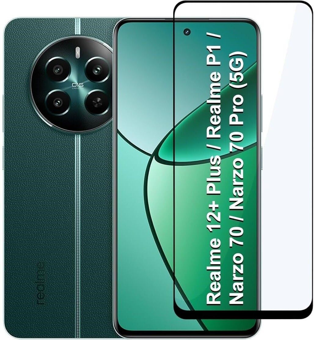 PLUGTECH Advanced Tempered Glass With Anti-Explosion 9H Hardness Edge-To-Edge Coverage Screen Guard for Realme 12 PLUS