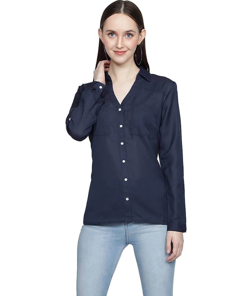 NUEVOSDAMAS Women Solid Polyester Shirt ( Navy Blue )