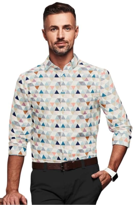 Men's Cotton Blended Printed Full Sleeve Shirt (Multicolor, XL)-PID53456