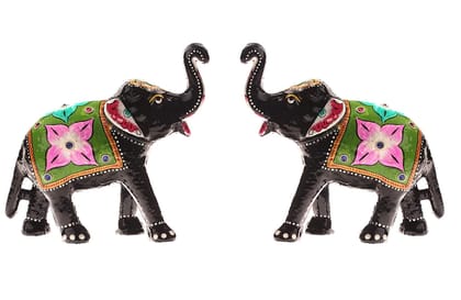 DreamKraft Paper Mache Elephant Showpiece Idol, Standard, Green, 2 Piece