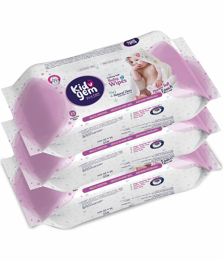 Kidogem Scented Wet Wipes for Babies, Aloe Vera & Vitamin E, (Pack of 3, each 25 wipes)
