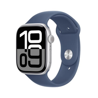 Apple Watch Series 10 GPS 46mm Silver Aluminium Case Denim Sport Band M/L