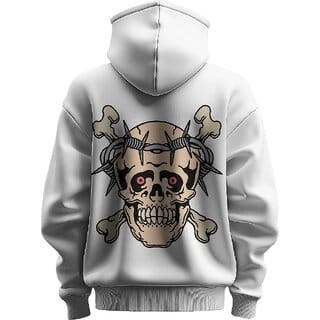 BULL CLOTHING Men's Face White Hoodie Bold Design with Barbed Wire 280 GSM Fleece for Comfort and Style (XL)