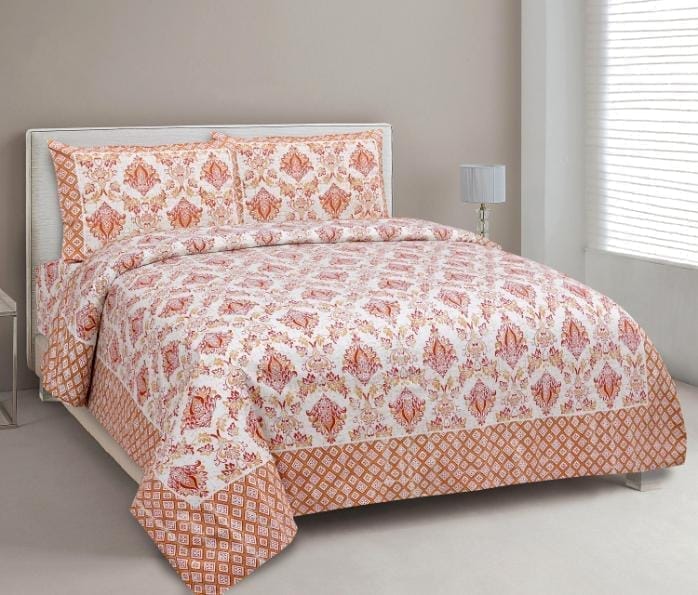 3001-Hometrade India-Standard King Size (90*108 Inches) Double Bedsheet With 2 Pillow Cover-RJ-14-Jaipur lining-3525