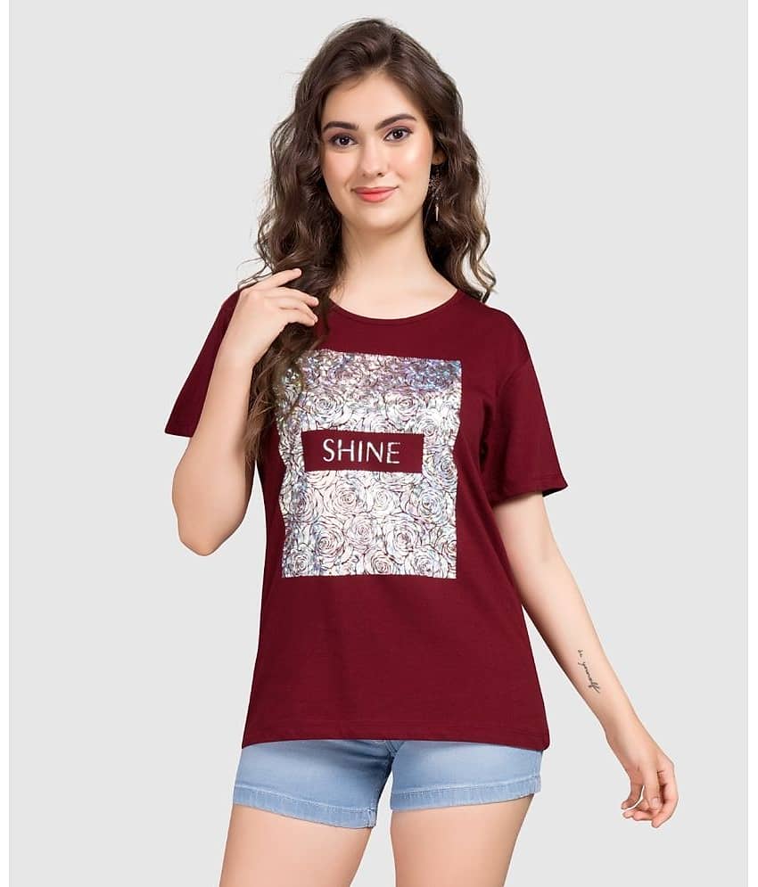 Monisha Plus Women Cotton Printed Regular Fit Round Neck T-Shirt ( Maroon )