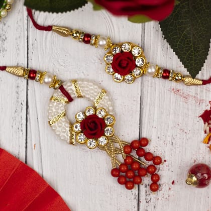 Craftlayout Lumba Pearl Rakhi For Brother and Bhabhi, Gift Hamper