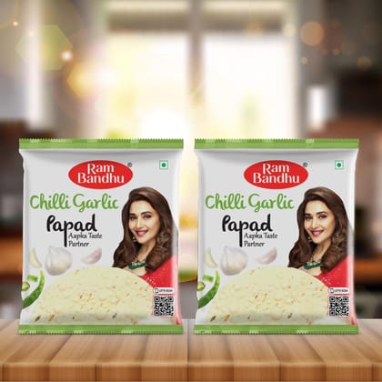 Ram Bandhu Chilli Garlic Papad 5" 180 gm | 180gm X Pack of 2 | (Pack of 2) Ram Bandhu Chilli Garlic Papad 5" 180 gm | 180gm X Pack of 2 | (Pack of 2)