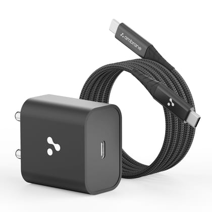 Ambrane 20W Type C Mobile Charger Adapter, Fast Charging for Android, iPhone 16/15/14/13/12/11/X (Pro,/Plus/Max Series), Samsung, Google Pixel & Oppo,Vivo Other Type C Enabled Devices, (M20,Black) Ambrane 20W Type C Mobile Charger Adapter, Fast Charging 