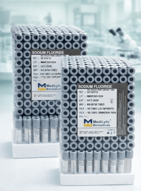 MediLytic Fluoride Tube (non-vacuum) (Each Box Contain 100 Tubes),pack of 1 box